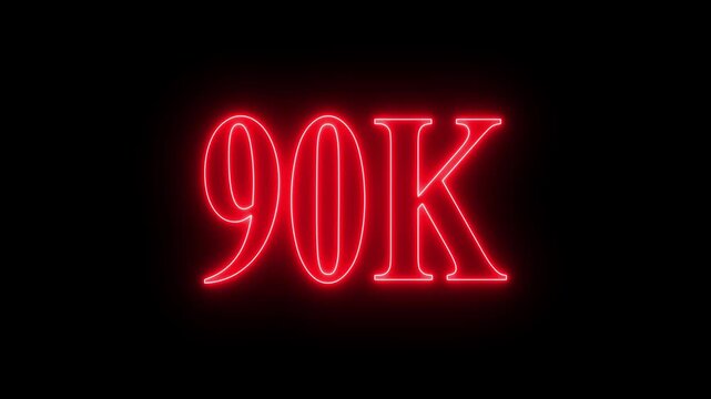 90K subscribers milestone neon sign glowing blue light motion video footage 4k cinematic clip,Neon 90K Number Sign Glowing on Black Background - Cinematic Motion Graphics Footage