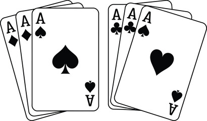 Four aces from a standard deck of playing cards, two black and two red.