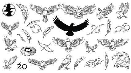 Collection of various bird designs.