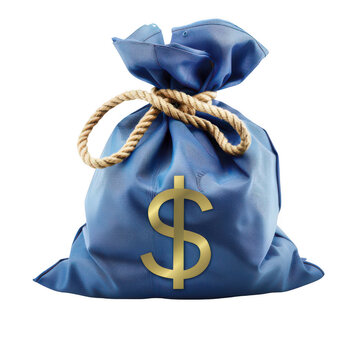 Blue money bag with euro sign tied with rope isolated on a transparent background