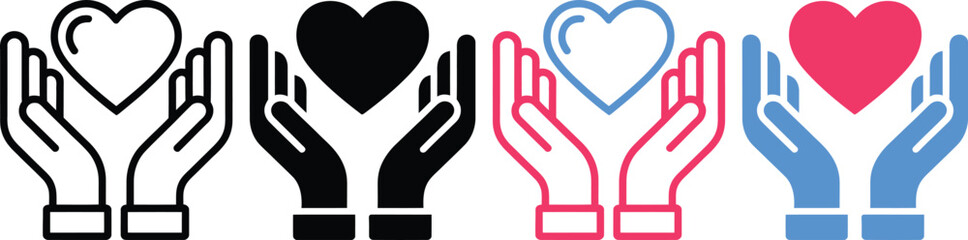 Obraz premium Diverse hands holding hearts in various colors and styles