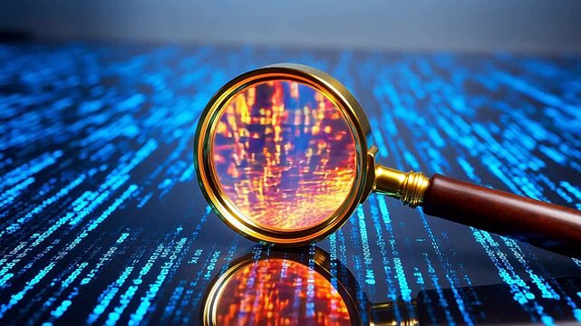 Magnifying glass over digital code