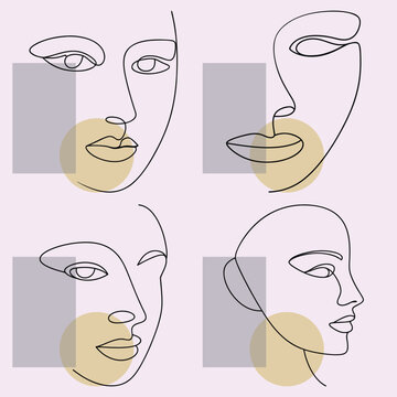 Minimalist Handdrawn Faces Pattern: Abstract Line Art Portraits with Geometric Shapes, Modern Aesthetic for Contemporary Design Projects