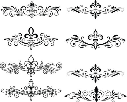 Set of elegant black and white ornate flourish decorative vector elements for design