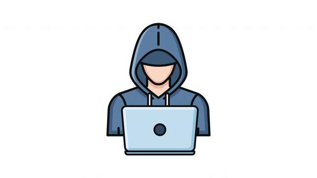 Anonymous Hacker in a Hoodie Working on a Laptop Computer.