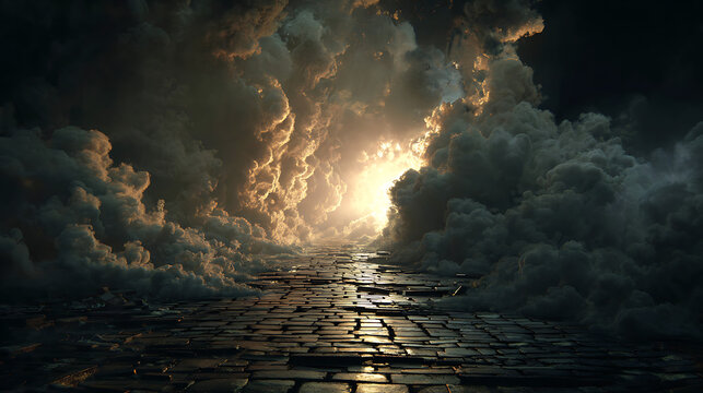 Dramatic storm clouds over a calm ocean at dusk