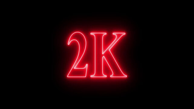 2K subscribers milestone neon sign glowing blue light motion video footage 4k cinematic clip,Neon 2K resolution glowing digital number display futuristic motion graphics video footage 4k