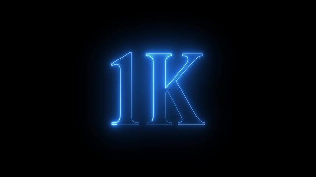1K subscribers milestone neon sign glowing blue light motion video footage 4k cinematic clip,Striking 4k motion video footage of a vibrant blue neon 1K sign glowing dynamically against a dark 