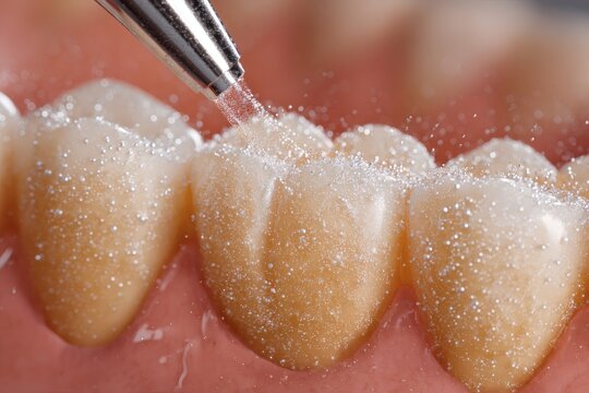 Dental Scaling and Polishing: A close-up view showcasing the intricate process of dental scaling and polishing, a vital step in maintaining optimal oral hygiene and achieving a sparkling smile.
