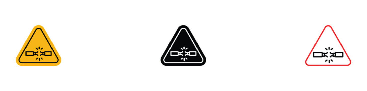 High voltage and electrical shock hazard warning icon set. Broken cable danger symbol. Vector Illustration.