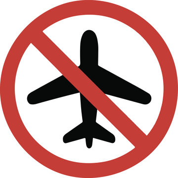 Flight cancelled icon, no airplane sign, flying prohibition symbol, isolated on white background, vector illustration
