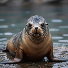 Obraz premium chibi, angry, adult sea lion portrayed in a detailed illustration