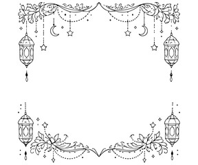 Obraz premium Elegant Ramadan Lantern Floral Frame Border Illustration
