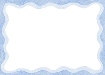 Wavy watercolor frame with lihgt blue texture, hand-painted scalloped border-300dpi-