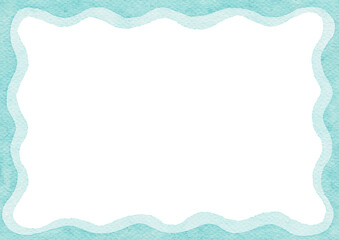 Wavy watercolor frame with mint green texture, hand-painted scalloped border-300dpi-