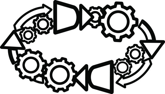 Interconnected gears and arrows form a cycle of motion in a stylized illustration wqe 646