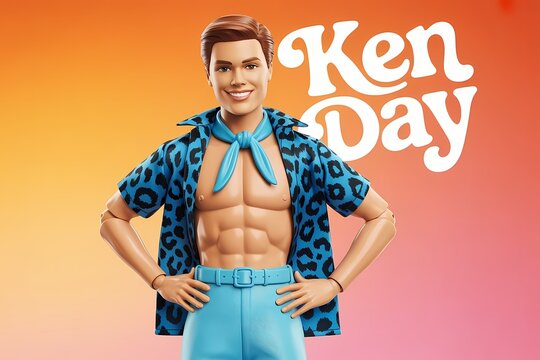 Ken Day Celebration Illustration Featuring Stylish Male Fashion Doll with Retro Outfit