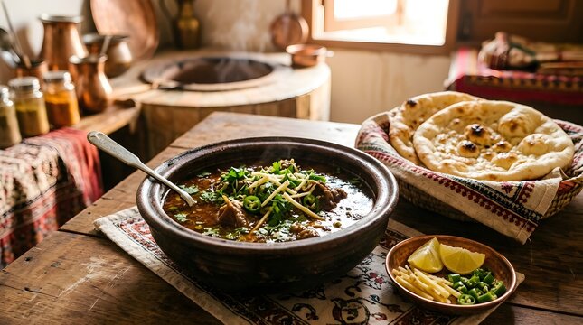 Rich Slow Cooked Nihari In Traditional Bowl With Ginger Green Chili And Coriander