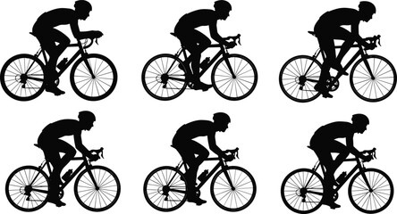 Obraz premium Vector illustration of cycling silhouettes showing riders in different postures symbolizing sport, motion, identity, diversity, culture, tradition, inclusivity, and education