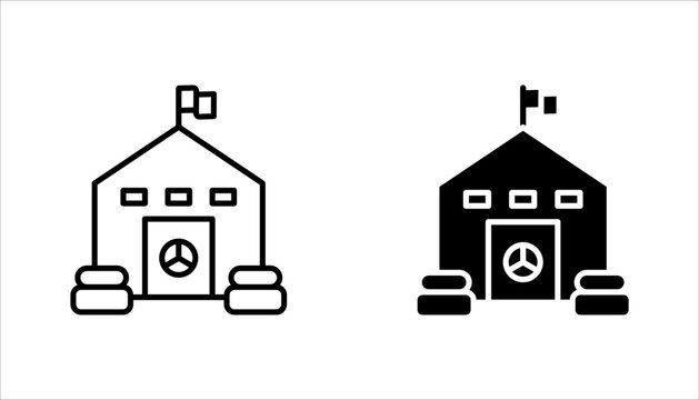 Bunker icon set, Emergency defense space during airstrikes or explosions pictogram, vector illustration on white background