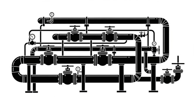 Complex industrial pipeline system with multiple valves and connections.