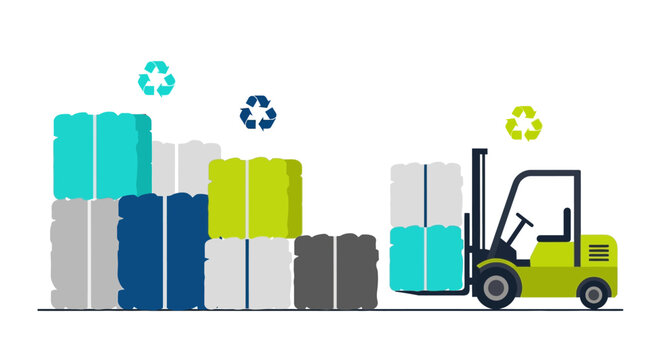 Recycling process with forklift stacking recyclable materials