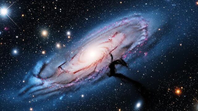 Majestic galactic spiral with radiant stars and deep cosmic mysteries unveiled through rotation