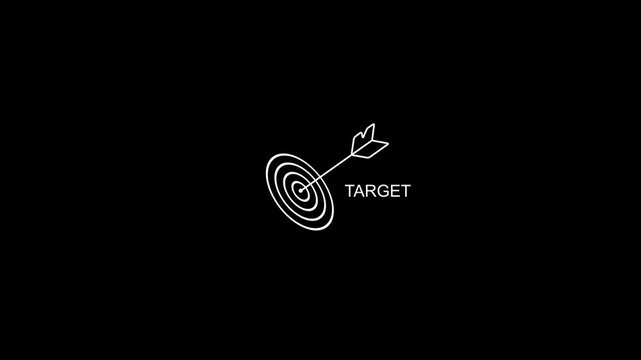 Minimalist target with arrow hitting bullseye on black background for business and goal oriented concepts