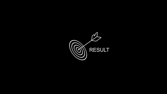 Minimalist target hit with r e s u l t text on black background result success achievement goal