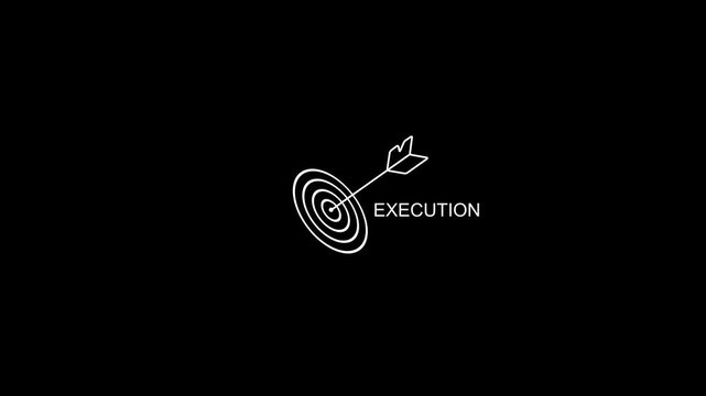 Minimalist target hit execution concept with arrow in bullseye on black background for business and goal oriented themes