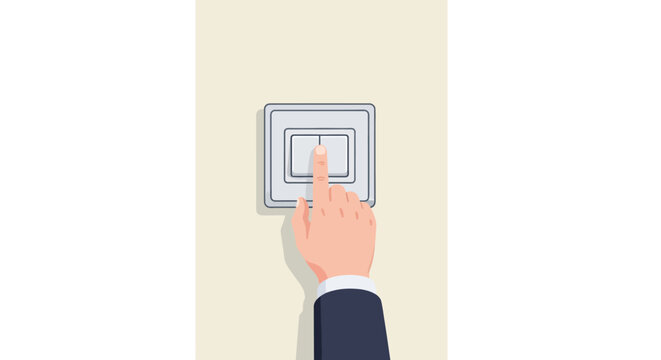 Hand pressing modern light switch in minimalist style