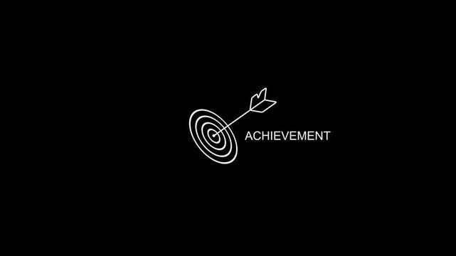 Minimalist target achievement with arrow hitting bullseye on black background for business and success concepts