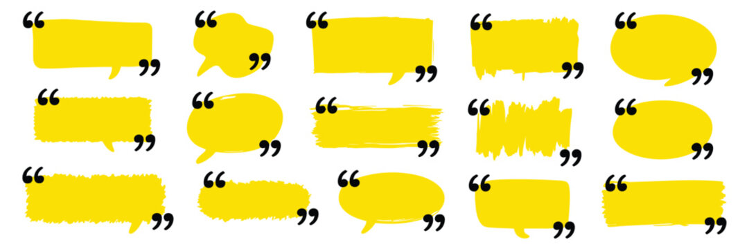 Quotation Mark Text Box Frame Set Vector Illustration, Hand Drawn Marker Brush Stroke Message Frames with Quote Symbols, Dialog Speech Bubble, Square Chat Banner Templates for Social Media Design