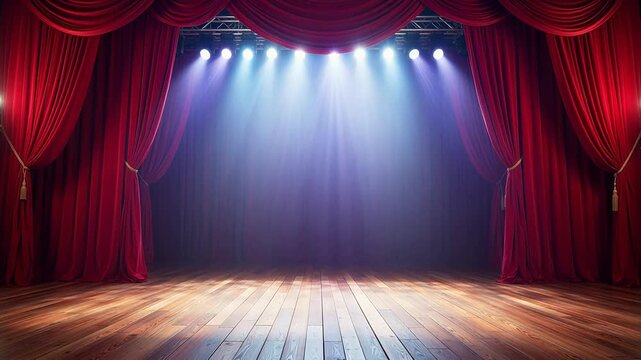Theater stage with red curtains