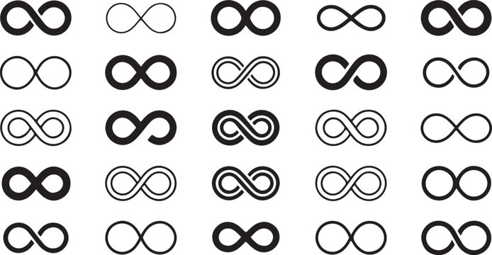Infinity icon set. Infinity, eternity, infinite, endless, loop symbols. Unlimited infinity collection icons flat style - stock vector