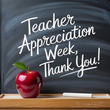Teacher Appreciation Week, chalk, blackboard, apple, Thank you!