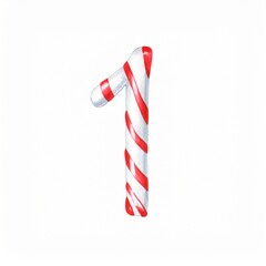 Obraz premium Candy cane number 1. Red and white striped number on solid white background