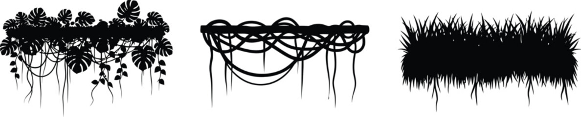Collection of jungle vine elements and tall grass silhouettes, perfect for natural borders © Mst Insanara Begum