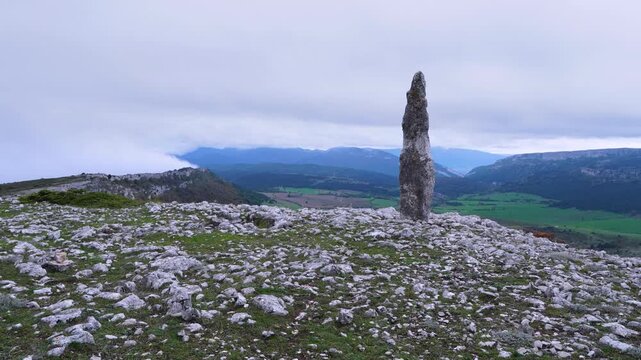 Menhir of El Gustal in the Valderejo Natural Park in the municipality of Valdegovia in the province of &Aacute;lava. Basque Country. Spain. Europe