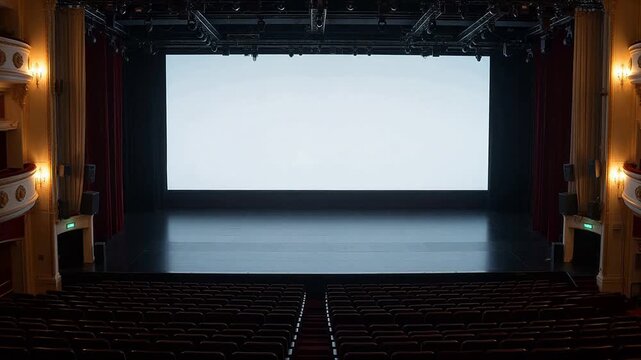 Empty theater with stage and screen