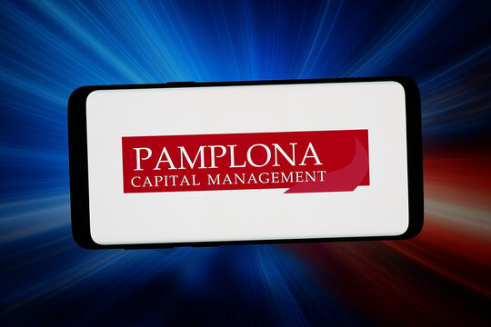 Stuttgart, Germany - 03-06-2026: In this photo illustration, the logo of company Pamplona Capital Management LLP is displayed on a smartphone in front of abstract background on computer screen.