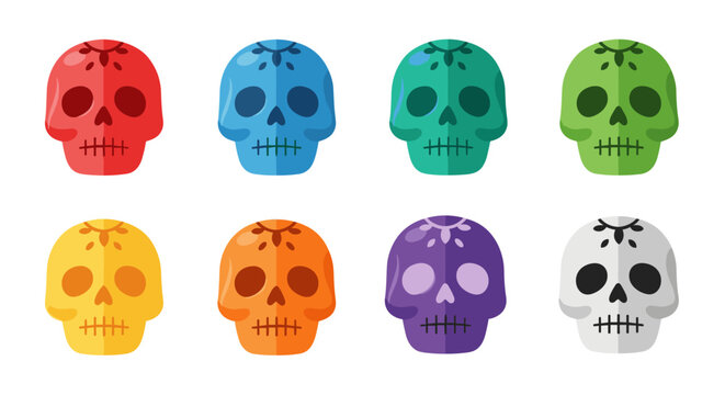 Colorful sugar skulls in flat style for day of the dead celebration