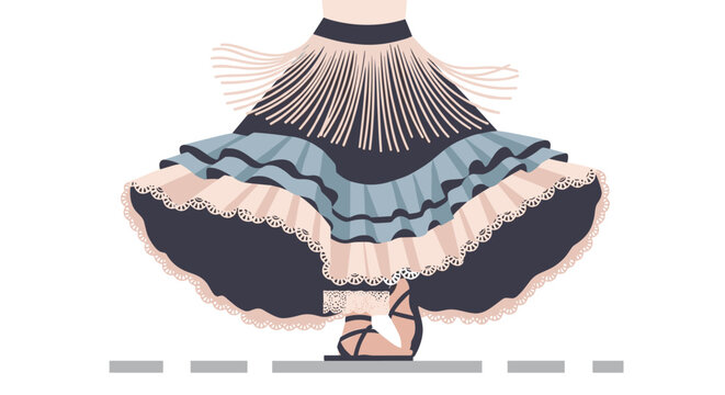 Colorful fringed flamenco dress twirling with graceful stride