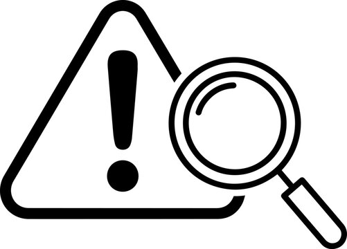 Warning sign with magnifying glass for investigation and alert