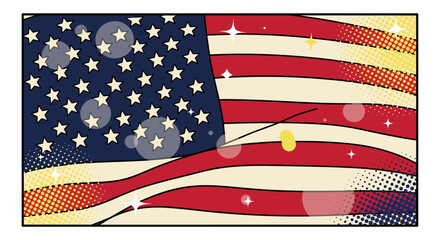 Pop art american flag with stars and stripes in vintage comic style © Mark