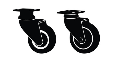 Two black caster wheels are displayed against a white background a striking silhouette high quality professional © MIRAJ02