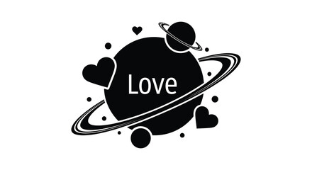 A cosmic design featuring planets hearts and the word love in a striking silhouette high quality © MIRAJ02