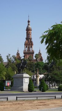 Plaza de Espana Tower in Seville Spain on Sunny Day