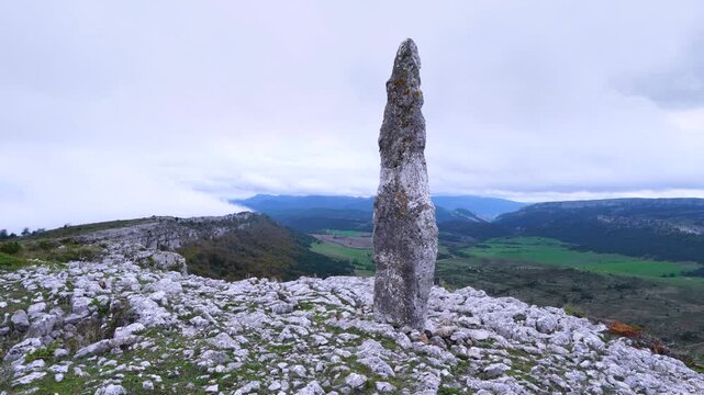 Menhir of El Gustal in the Valderejo Natural Park in the municipality of Valdegovia in the province of &Aacute;lava. Basque Country. Spain. Europe