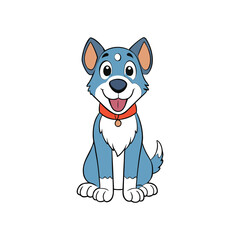 Obraz premium Cute cartoon happy blue puppy sitting with red collar and tag looking forward